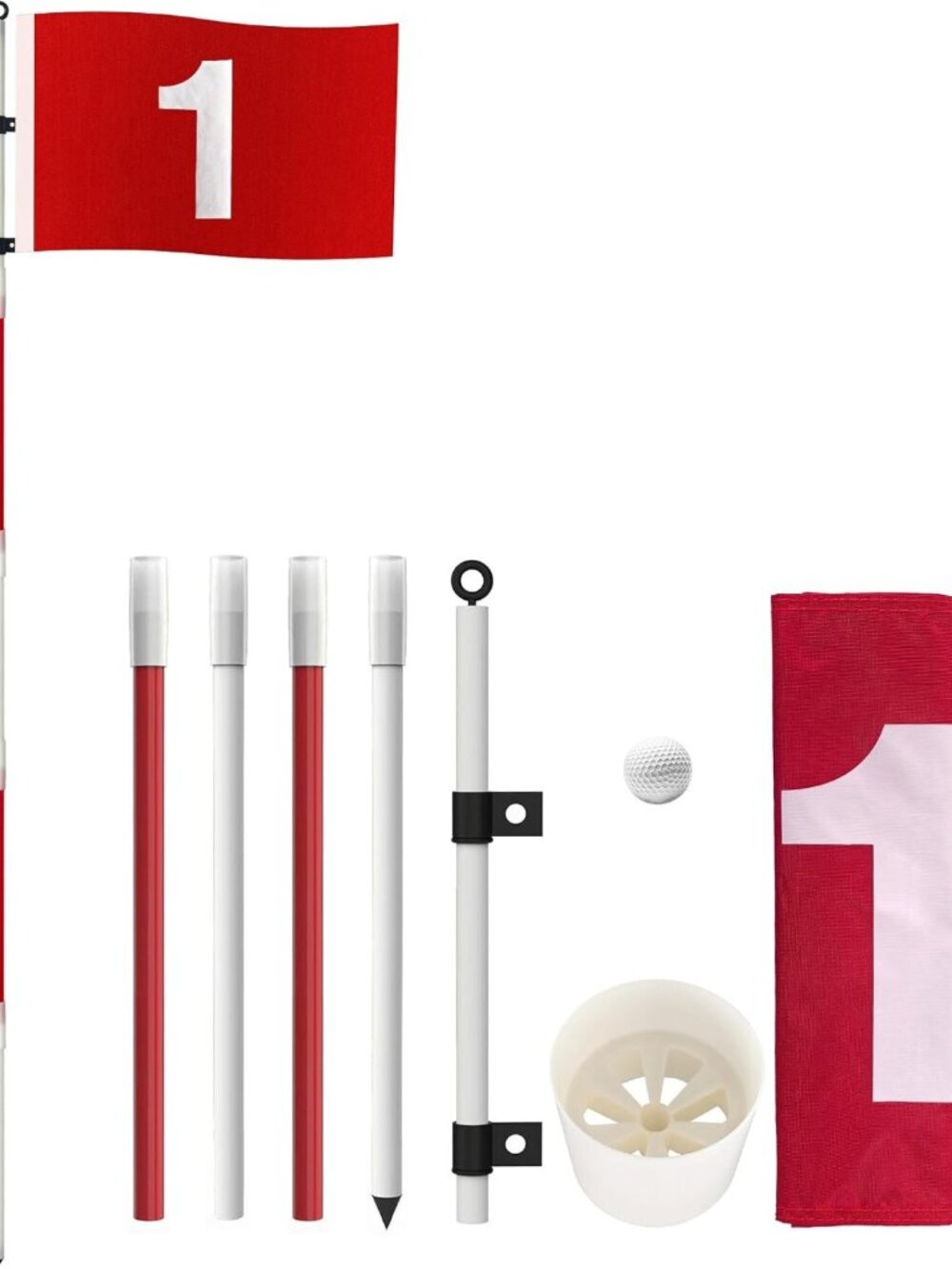 6ft Portable Golf Flagstick for Putting Green - Red & White Flag Pole Accessory